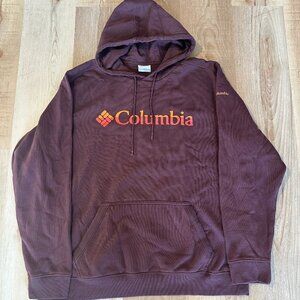 Columbia dark brown gold orange logo print graphic hoodie women's size XL